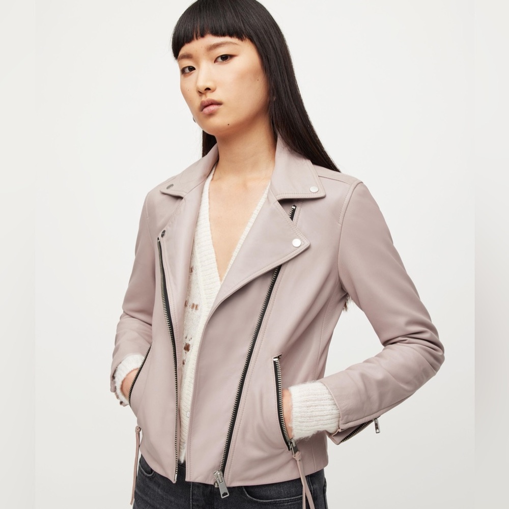 NEW ALLSAINTS Dalby Leather Biker Jacket in Nude Pink, Size 2 US